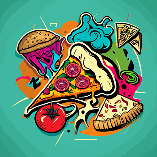 vector pizza, burger, wok graffiti style icon
