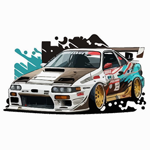 jdm car with lots of designs on it, sticker, vector, white background