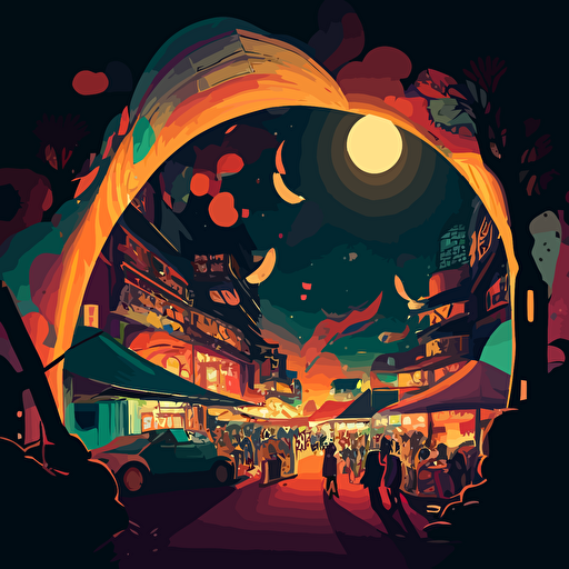 colorful vector art, wormhole of taiwanese night market