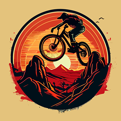 guy riding mountain bike with one wheel in the air, simple art, American traditional style, logo style vector,