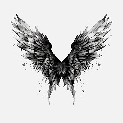 black and white watercolor wings, detailed, vector
