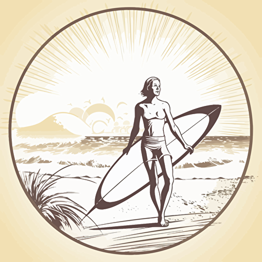 vector, contour, sunny beach, surfer