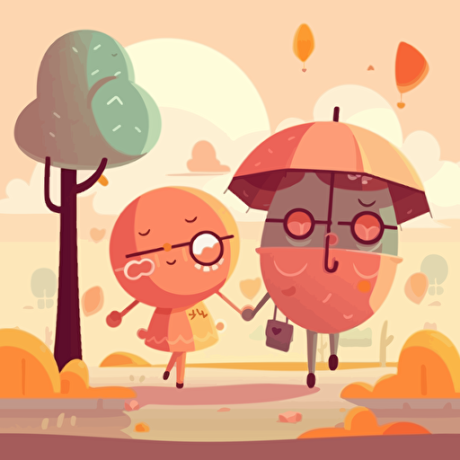 sticker design, super cute pixar couple walking in a park in the extreme heat, vector