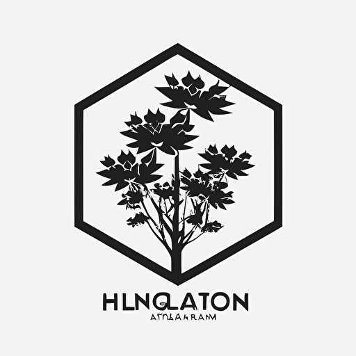 hexagonal plant logo, simple, white background, vector logo, monotone black logo