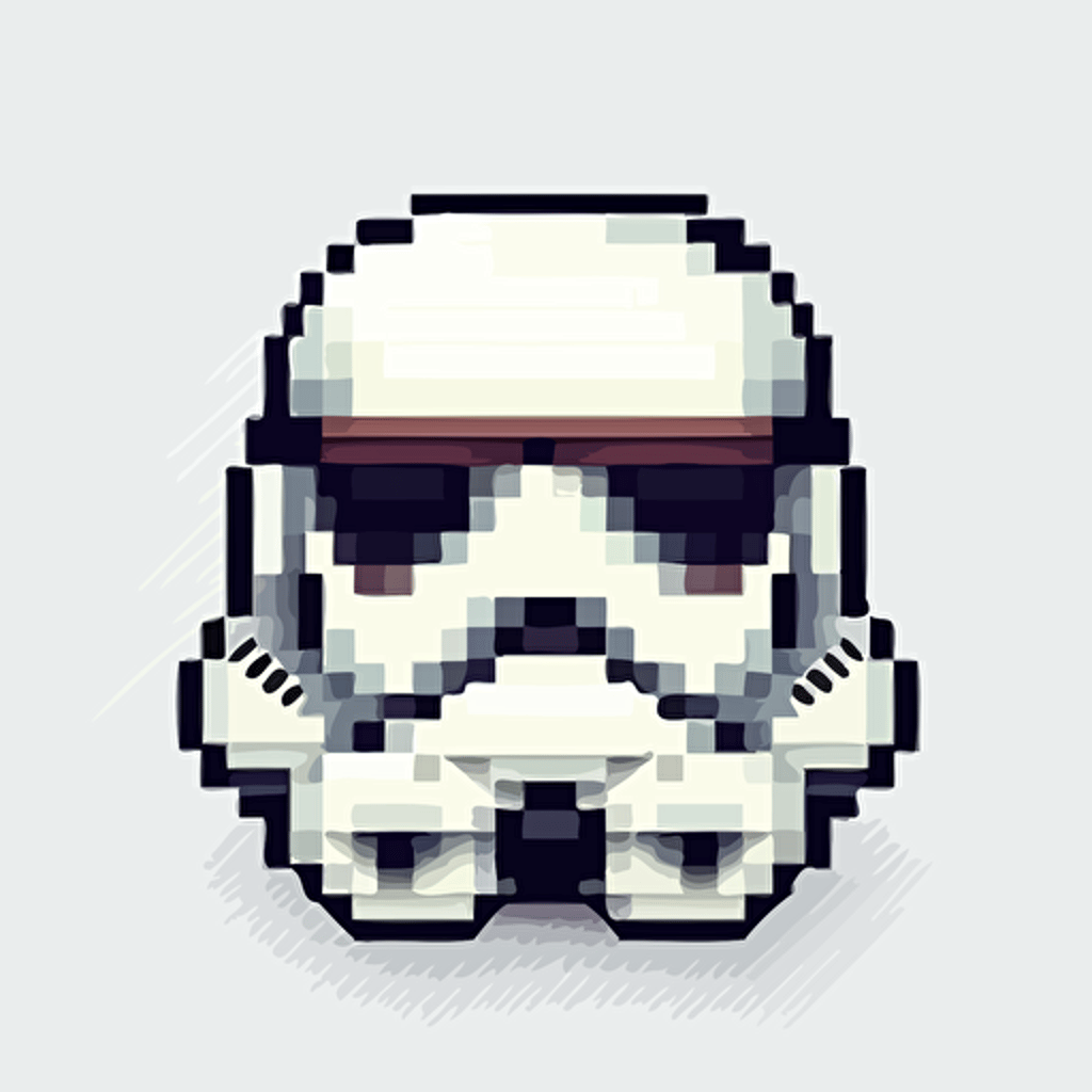 Pixelated stormtrooper, head lofi, goofy looking,, white background, vector art , pixar style