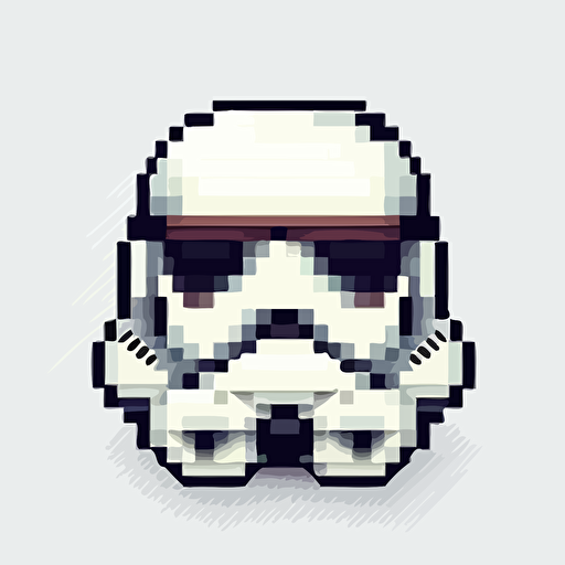 Pixelated stormtrooper, head lofi, goofy looking,, white background, vector art , pixar style