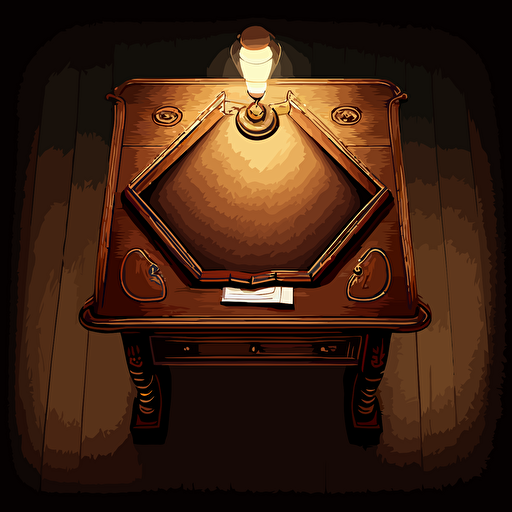 a empty wooden desk from the 1800s viewed from the top, it must have no clutter. Vector art style.