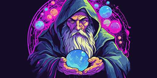 vector illustration designmilk of a wizard looking into a crystal ball palette is purple, blue, and green