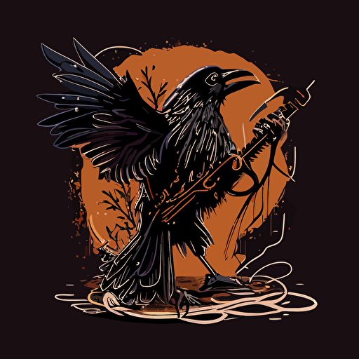 crow grabbing el-guitar strings, logo, adobe illustrator, simple vector drawing