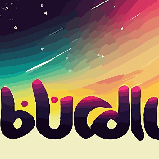 "BUDIL" text , block font , galaxy behind text , cartoon graffiti style , vector,