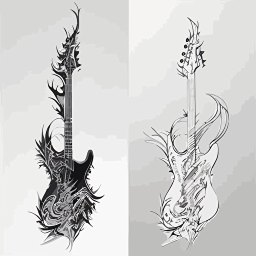 Abstract, minimalist, dragon side face in the style of a single line drawing, Vector, white background, masterpiece, trending on Artstation and Dribbble. painted on an electric guitar front and back view