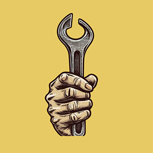 Combination Spanner Wrench Garage tool with hand illustration. vector