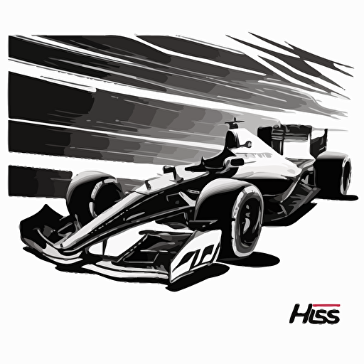 haas f1 car, vector art, black and white, no background,