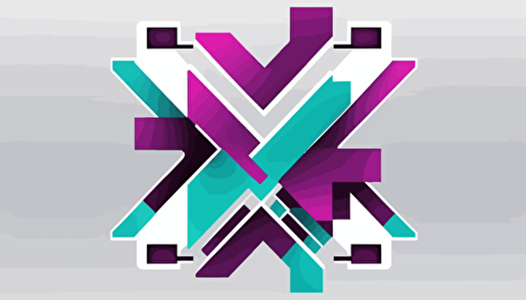 abstract vector minimalist logo , cartoon style , geometric,shadecell style for a machine learning and ai company, in the shape of an N and an X, cyan and purple with white background