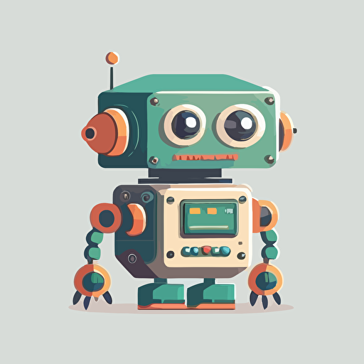 a cute robot, icon, cartoon, white background, 2d, vector, flat design