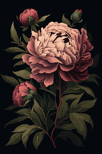 peonies, vector illustration, flat, 2d,