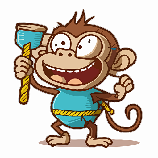 cartoon vector illustration of a dinopunk cute happy excited monkey holding up a thick straw