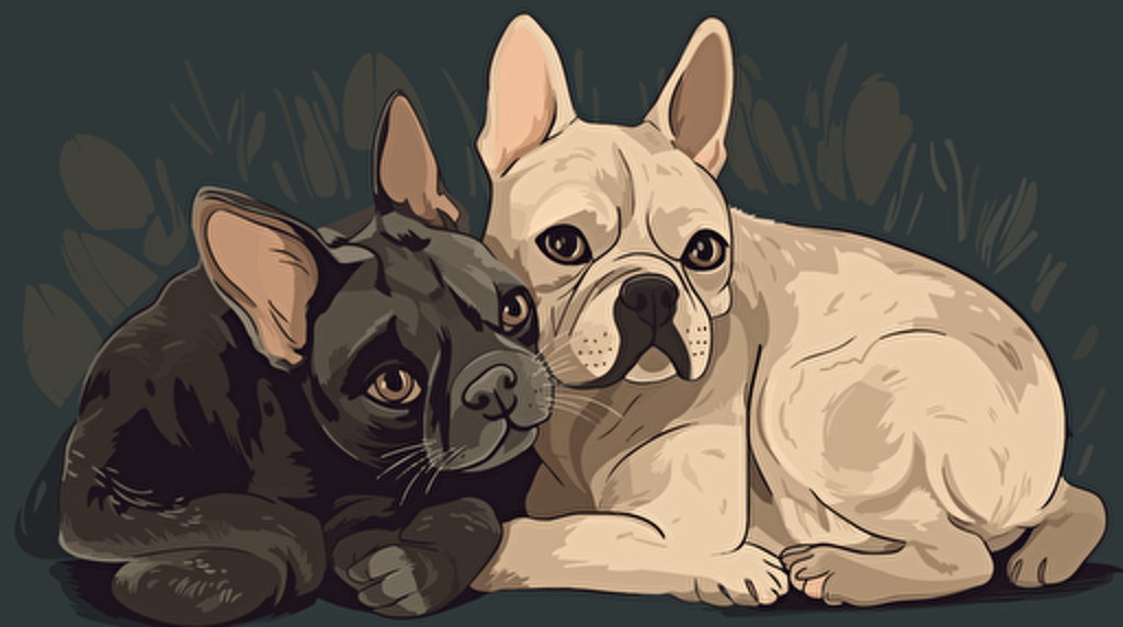 "Create a vector illustration style artwork featuring a Bengal cat and a French bulldog representing love and companionship."