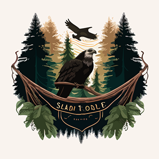vector logo with an eagle carrying a hammock with boreal trees