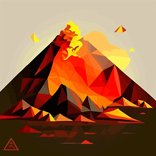 volcanic eruption from a pyramid, polygonal vector illustration, red orange and yellow
