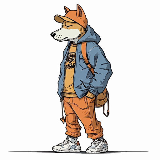 /Shiba Inu chav outfit, color palette, akira toriyama, dragon ball, chav outfit, side profile shot, cartoon 2d, cartoon anime, colors, surreal, Vector illustration, white background
