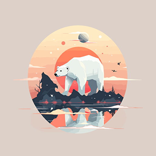 polar bear and sunset vector illustration for design jddotusdsotus, in the style of aquarellist, multilayered realism, uhd image, nature-inspired shapes, massurrealism, leica m10, nature-inspired art