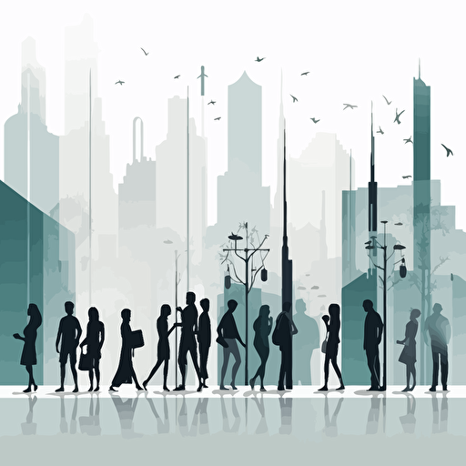2d flat abstract vector of people silhouettes architectural sketch