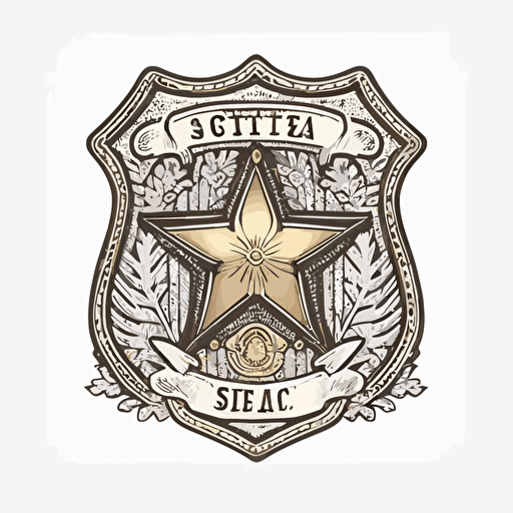 Illustration vector design, Embroidered Sheriff Badge Patch, black and white, clean details, cartoon art style, isolated on white background, golden ratio