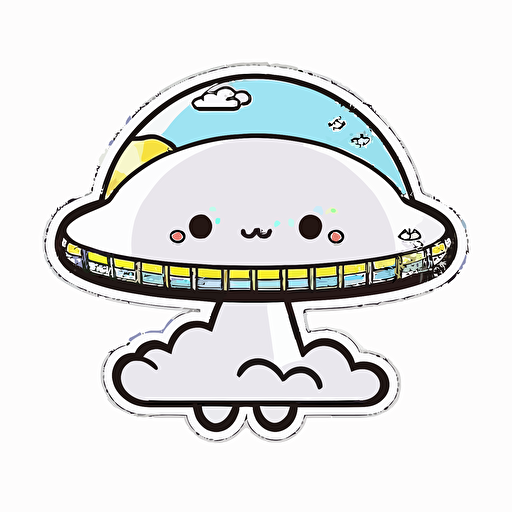 kawaii ufo, sticker, vector, white background, contour, cartoon style
