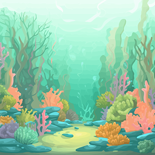 background scene. clip-art, vector, colorful. coral and seaweed ocean water