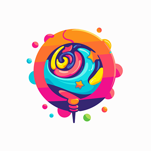 candy planet logo, simple vector illustration, fun, playful, colourful, high quality