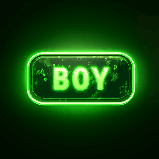 2d vector game button, with text "BUY" on it. Wide rectangle shape. Glowing green. Very stylized, high detail