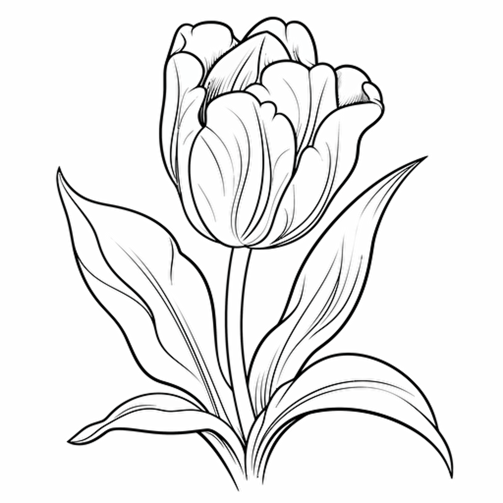 tulip ignorant style No Shadow. Cartoon. Coloring page. Vector. Simple.