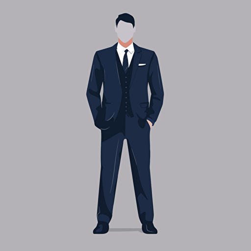 a flat vector image of a man in a navy suit and tie, full frontal view.