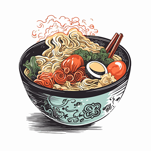 ramen bowl, vector art, white background