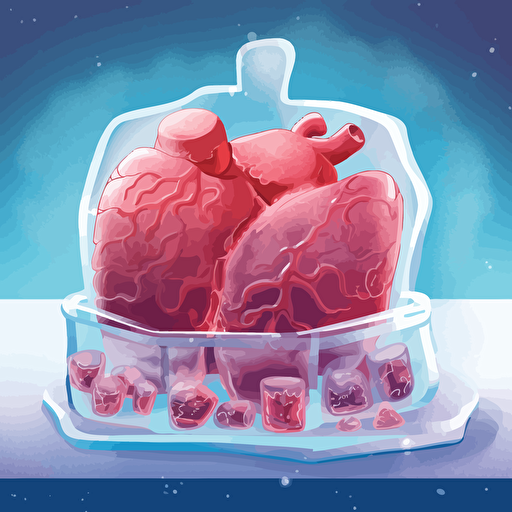 a frozen liver organ in a hospital on top of ice cubes, vector art