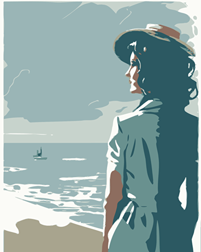 Abstract illustration vector in muted colors blue of sea, style Jack Vettriano