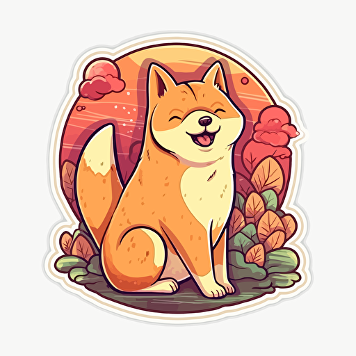 shiba, Sticker, Enthusiastic, Warm Colors, light art style, Contour, Vector, White Background, Detailed