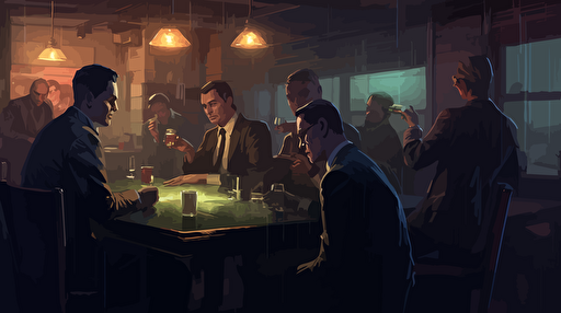 a painting of men at the bar in a club, in the style of sam spratt, simplistic vector art, 32k uhd, kris knight, danny lyon, marvel comics, film noir-esque