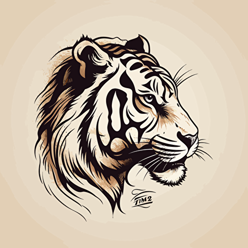 left profile of tiger, scary logo, artistic, vector, black outline