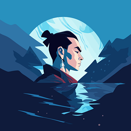 Vector illustration of Sokka, Aesthetics clean and minimalist, abstact water background, with dramatic lighting