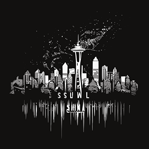 seattle skyline, vector on the black background, black and white