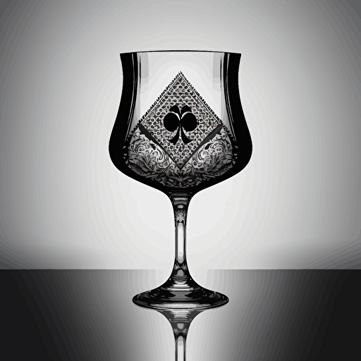 minimal vectorial artwork, goblet shape, ace of spades, poker card design, minimal, vectorial art, black and white, regal and decisive atmosphere, wine related