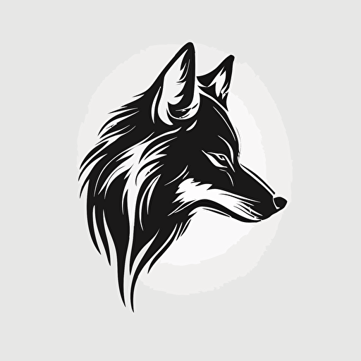 minimal logo of a wolf head, black color, white background, vector