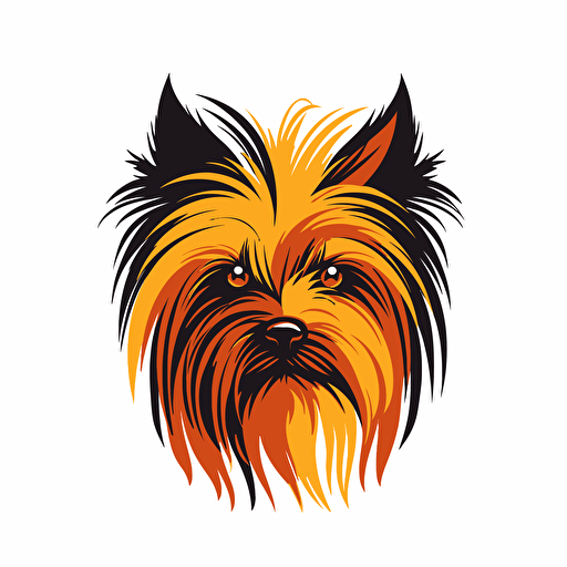 A vector logo of a yorkie for a dog grooming business, simple, memorable, invoking excitement, lively, imaginative, friendly, playful, red, yellow, orange