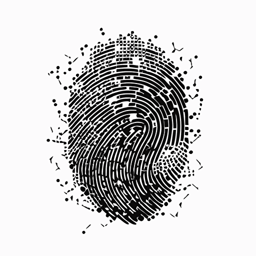 a pixel simple iconic logo of a fingerprint made of circuitry, black vector on white background.