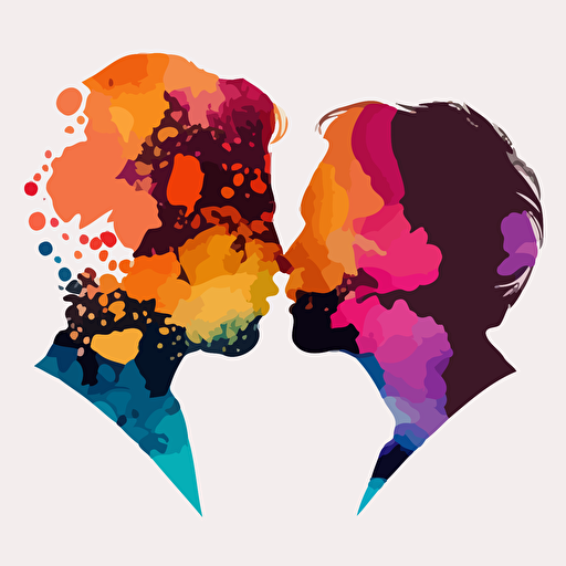 colourful pride inspired simple vector silhouttes of two people about to kiss