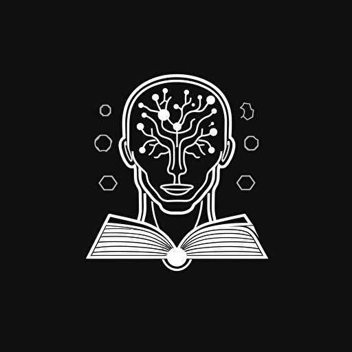 book, publisher, logo, black and white color, flat design, artificial, intelligence , VECTOR ,
