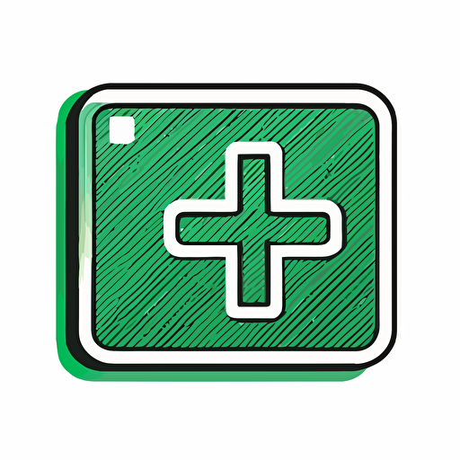 LINE sticker vector design, green plus sign, white outline, contour