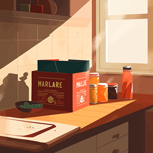 malika favre style minimalist vector illustration of indian masala box in a kitchen. Strong light and shadow